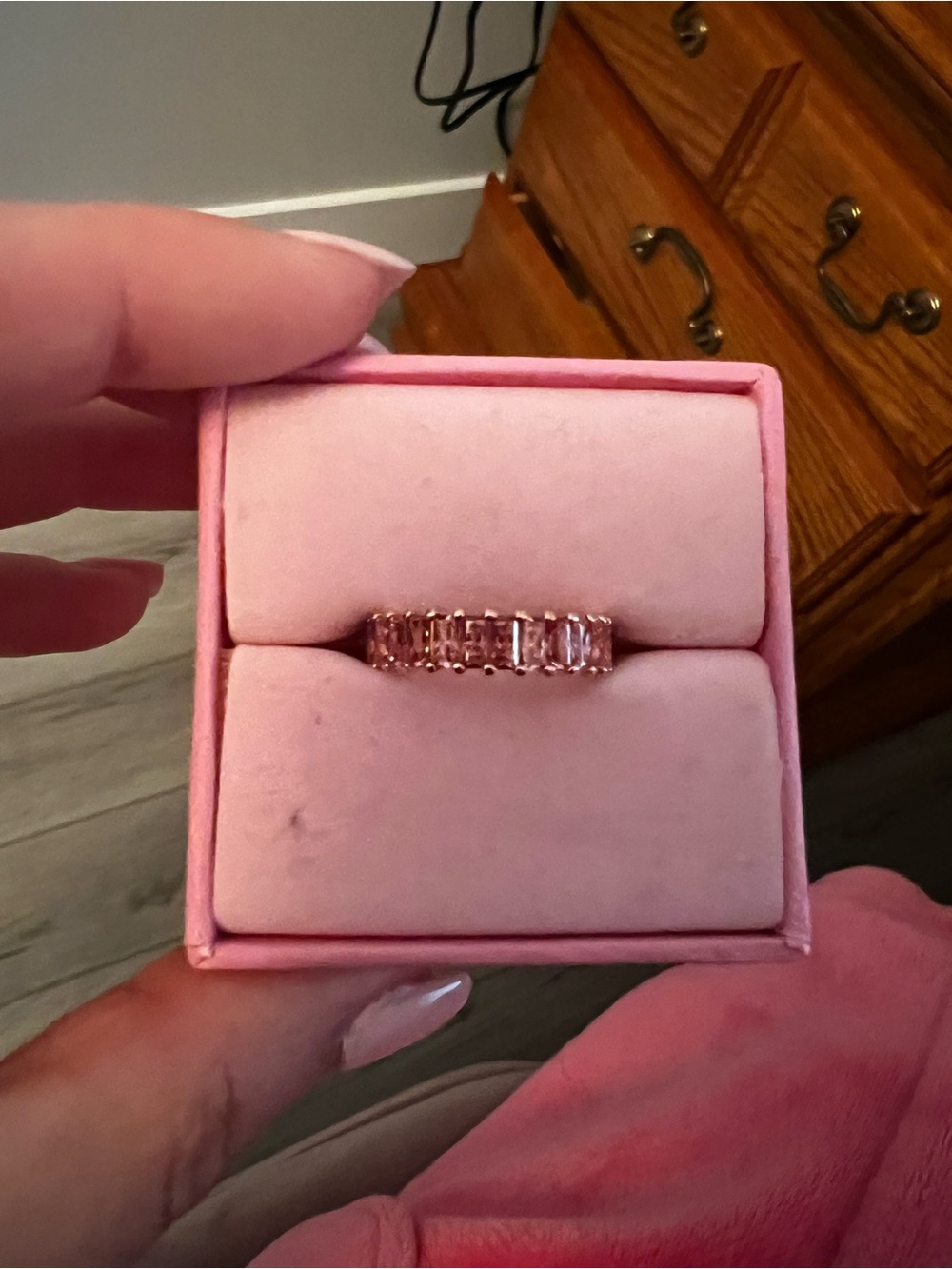 Swarovski Rose Gold Pink Baguette Eternity Ring